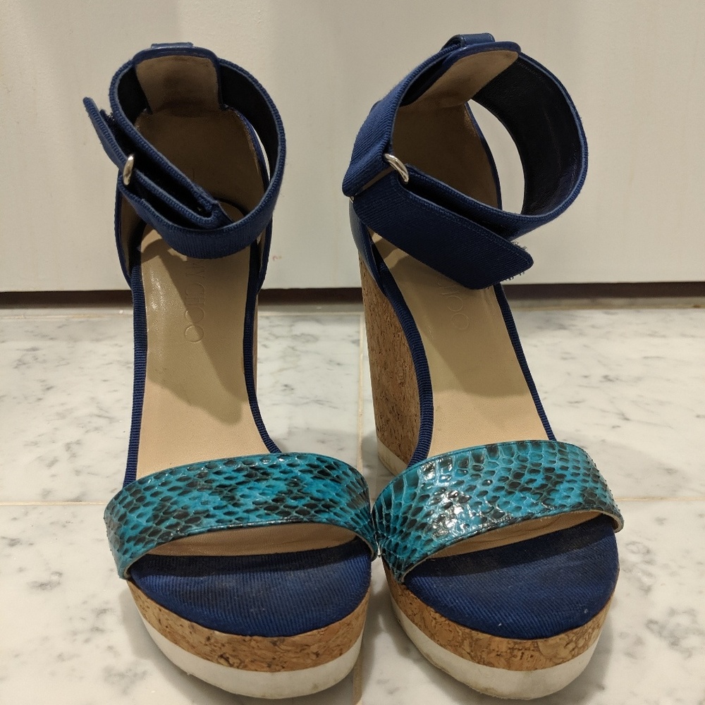 Jimmy Choo - Blue Neston Cork Sandal Wedge sz 37